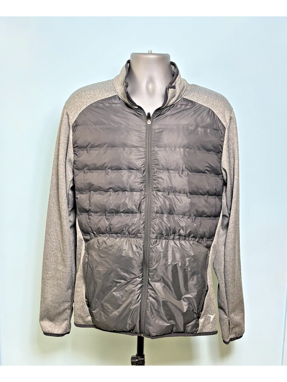 Old Navy Active Hybrid Puffer Jacket Mens Large Gray Black Fleece Full Zip